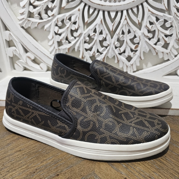 Calvin Klein Shoes - Calvin Kelin Brown Logo Slip-On Shoes Womens 8